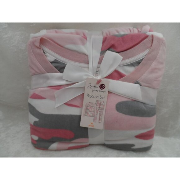Secret Treasures Pink Camo Print Pajama Set With Raglan Sleeve Crew Neck M 8-10 - Picture 1 of 7
